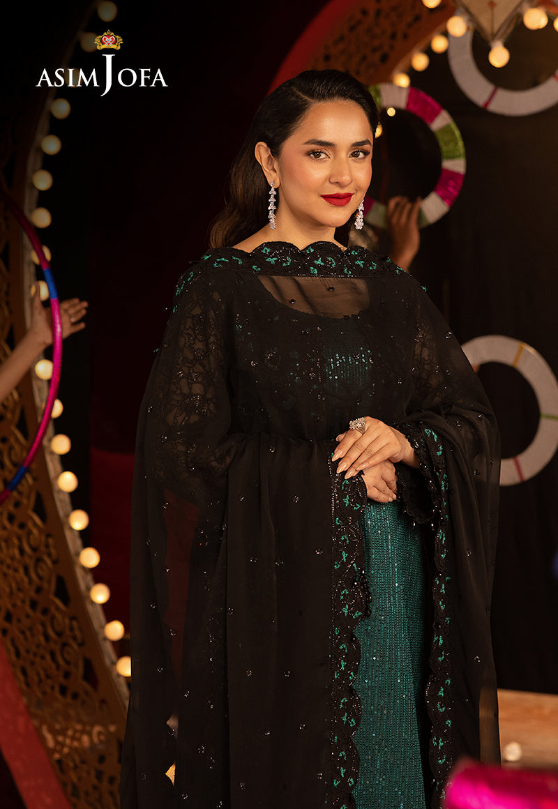 Asim Jofa | Luxury Festive Rejoice | AJLFF-20 S Dark Green Sequins Net