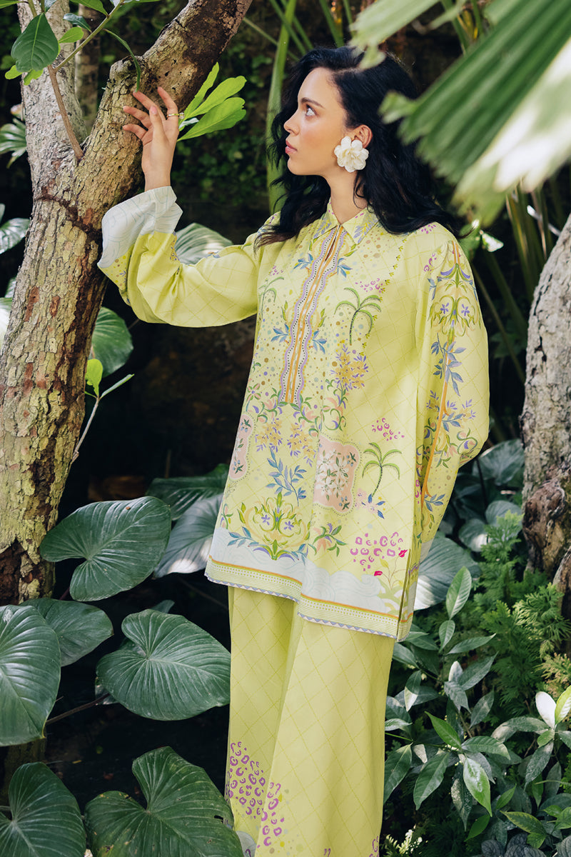 Qalamkar | Printed Co Ords 25 | OP-03 Alva L Lime Cotton Silk