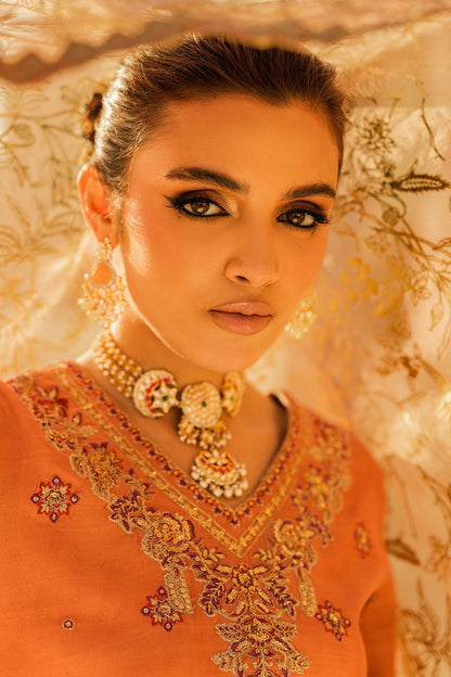 Charizma | Festive Pret | CMA-5-015 L Orange Raw Silk