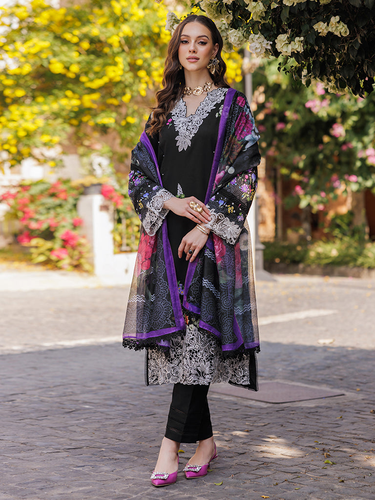 Rajbari | Floral Symphony Lawn 25 | RB-08 XS Black Lawn