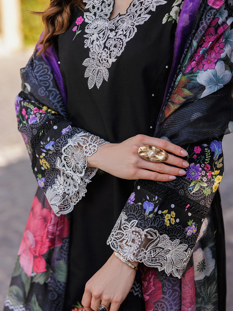 Rajbari | Floral Symphony Lawn 25 | RB-08 M Black Lawn