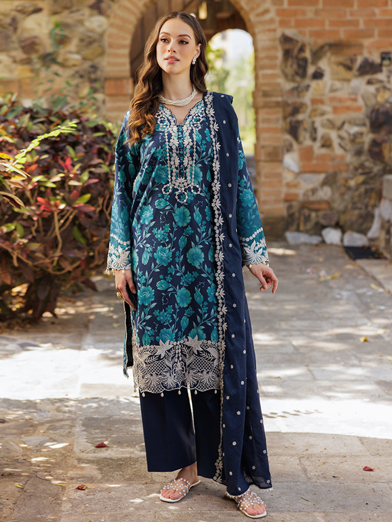 Rajbari | Floral Symphony Lawn 25 | RB-12 XS Navy Blue Lawn