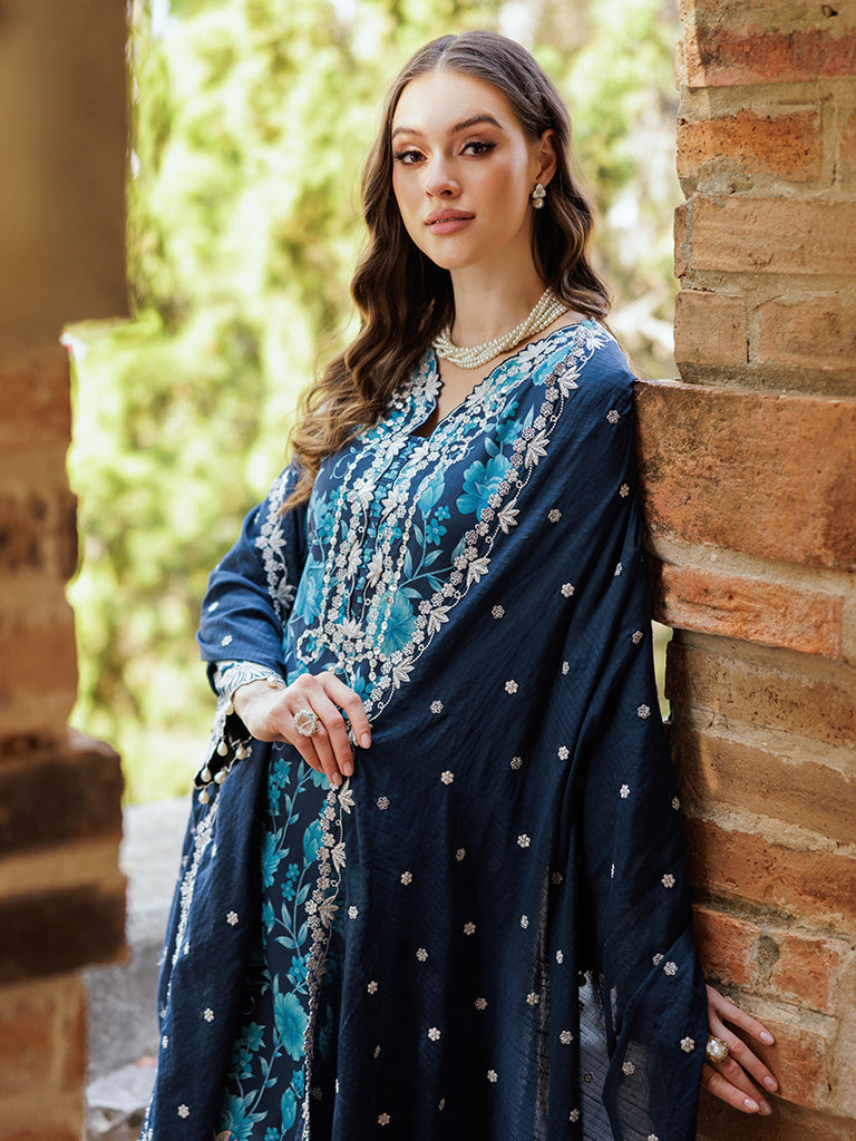 Rajbari | Floral Symphony Lawn 25 | RB-12 L Navy Blue Lawn