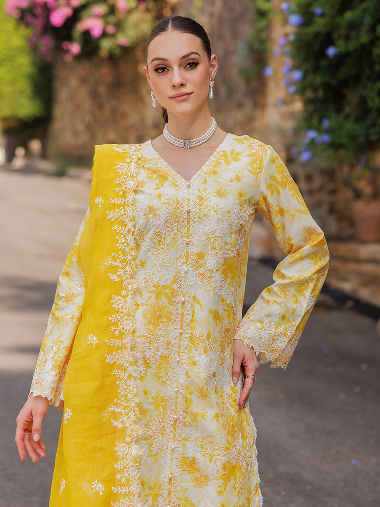 Rajbari | Floral Symphony Lawn 25 | RB-01 M Off White Lawn