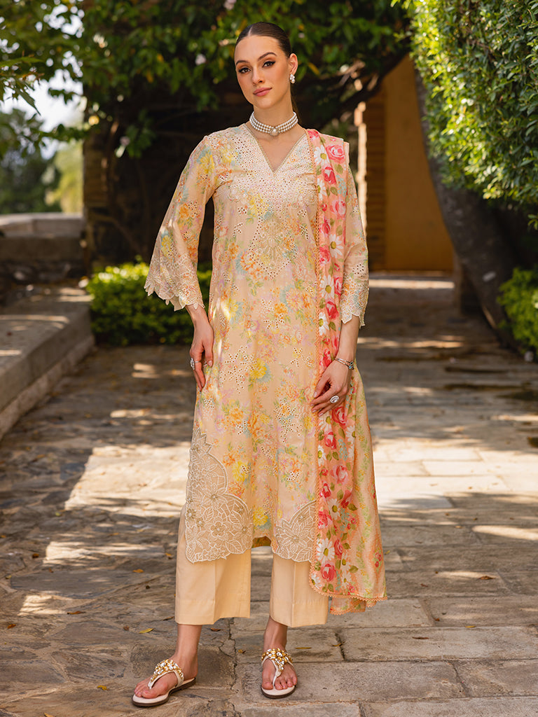Rajbari | Floral Symphony Lawn 25 | RB-05 XS Pale Peach Lawn