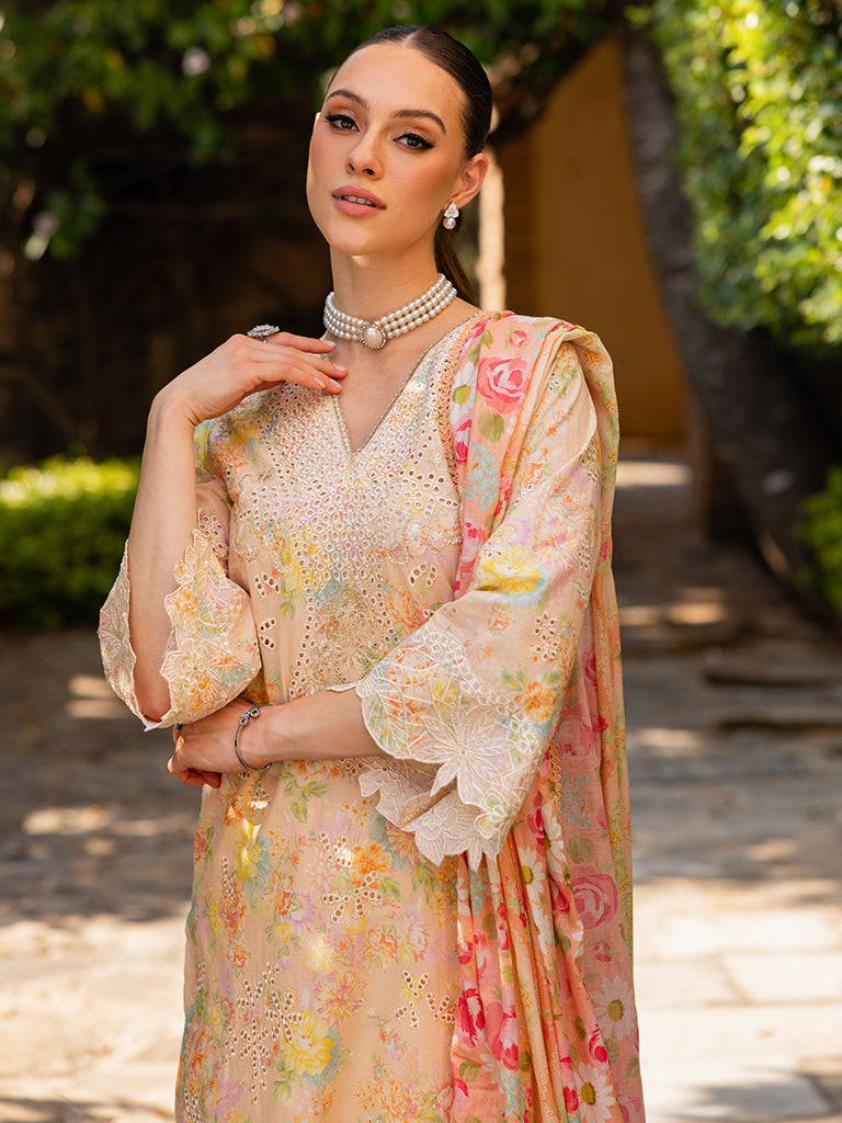 Rajbari | Floral Symphony Lawn 25 | RB-05 M Pale Peach Lawn