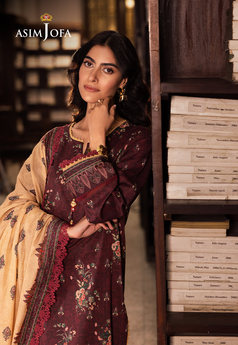 Asim Jofa | Prints Drop 2 | AJUBJ-44 M Dark Brown Lawn