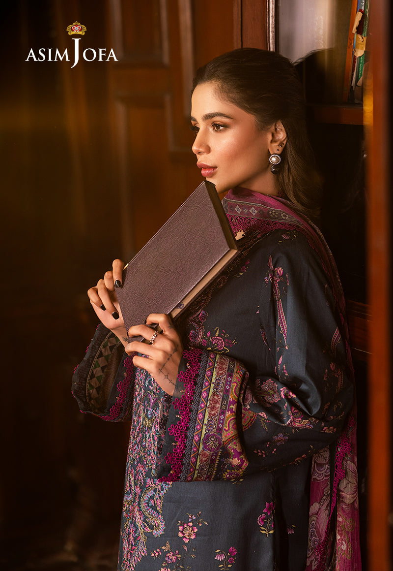 Asim Jofa | Prints Drop 2 | AJUBJ-05 Custom Size Denim Blue Lawn