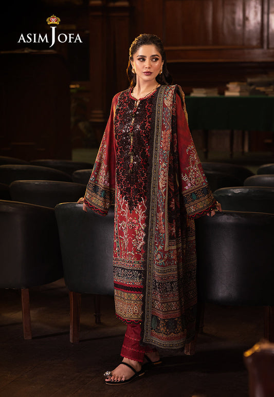 Asim Jofa | Prints Drop 2 | AJUBJ-09 XS Maroon Lawn
