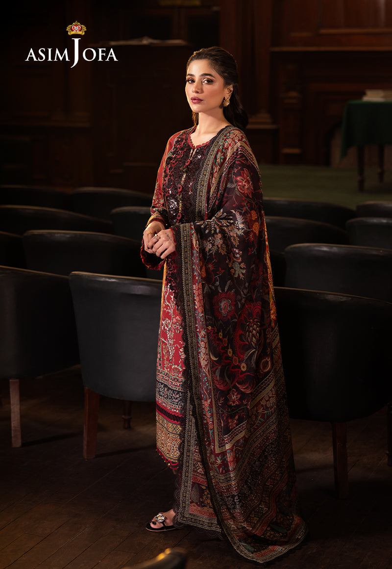 Asim Jofa | Prints Drop 2 | AJUBJ-09 Custom Size Maroon Lawn