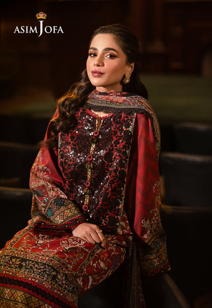 Asim Jofa | Prints Drop 2 | AJUBJ-09 XL Maroon Lawn