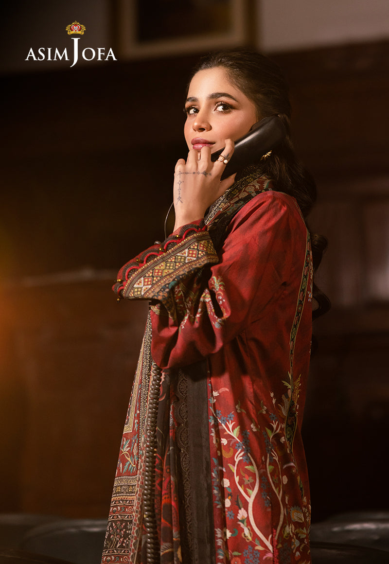 Asim Jofa | Prints Drop 2 | AJUBJ-09 L Maroon Lawn