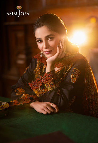 Asim Jofa | Prints Drop 2 | AJUBJ-12 Custom Size Black Lawn