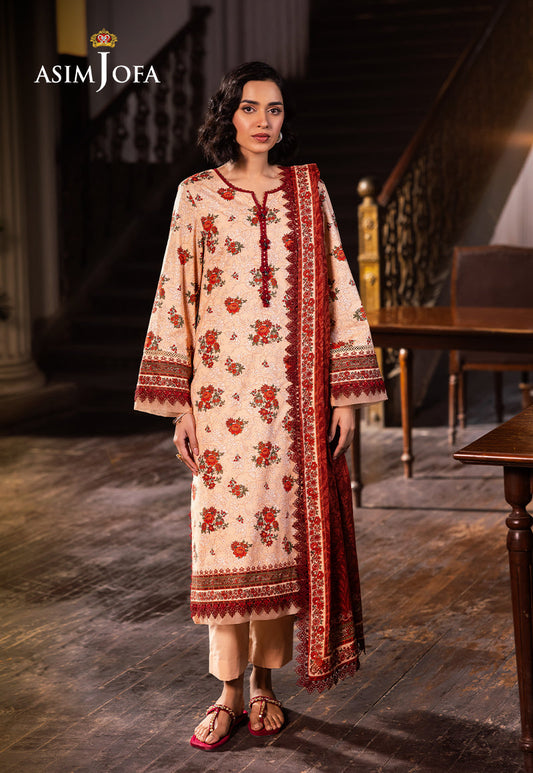 Asim Jofa | Prints Drop 2 | AJUBJ-54 XS Pale Peach Lawn
