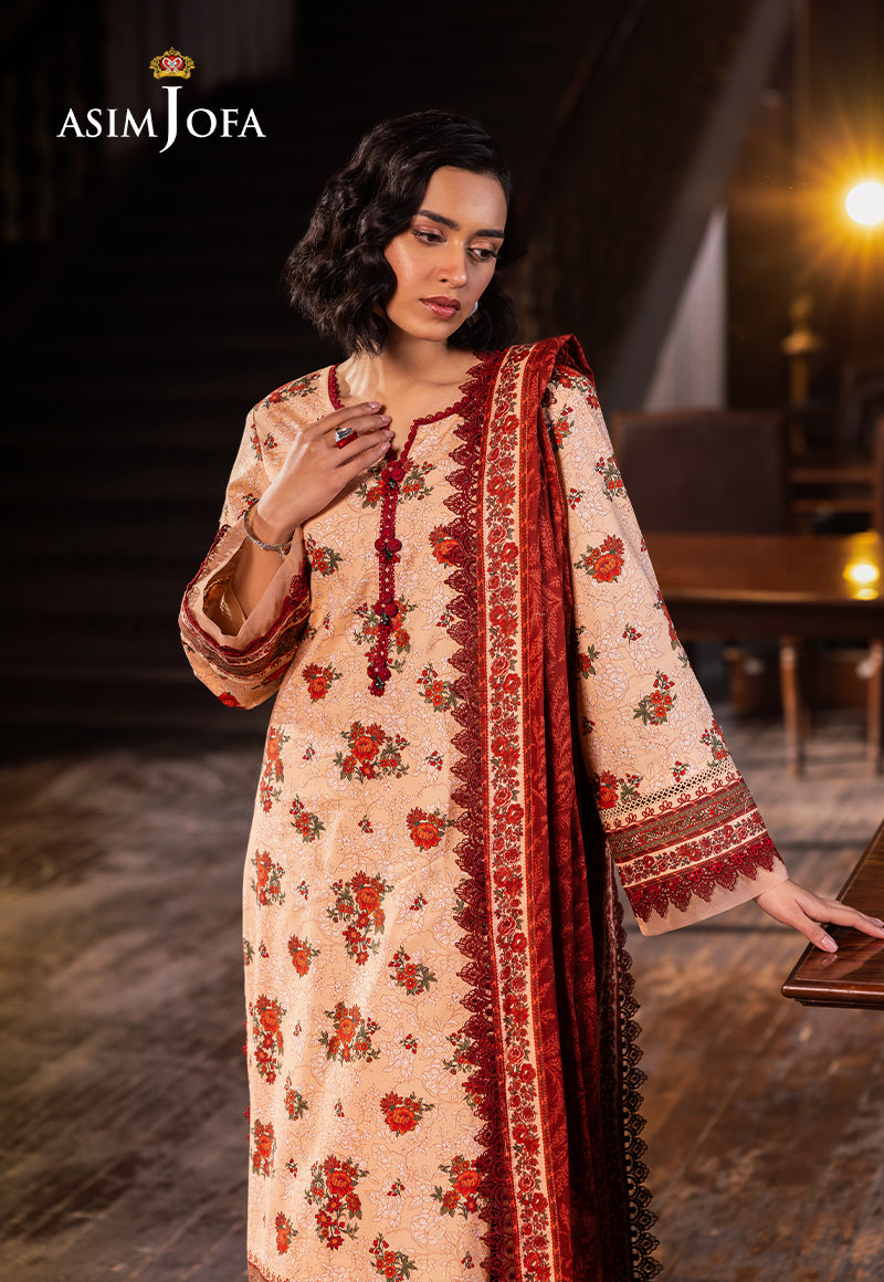 Asim Jofa | Prints Drop 2 | AJUBJ-54 M Pale Peach Lawn