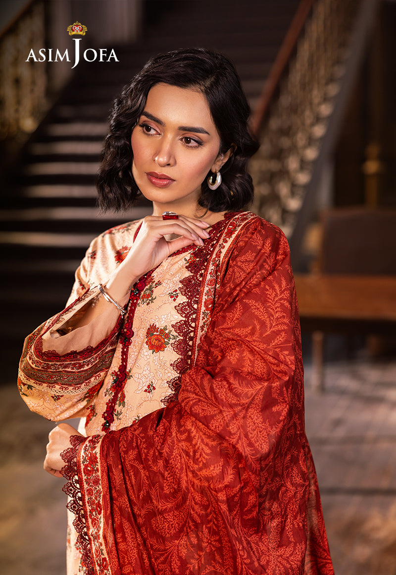 Asim Jofa | Prints Drop 2 | AJUBJ-54 Custom Size Pale Peach Lawn