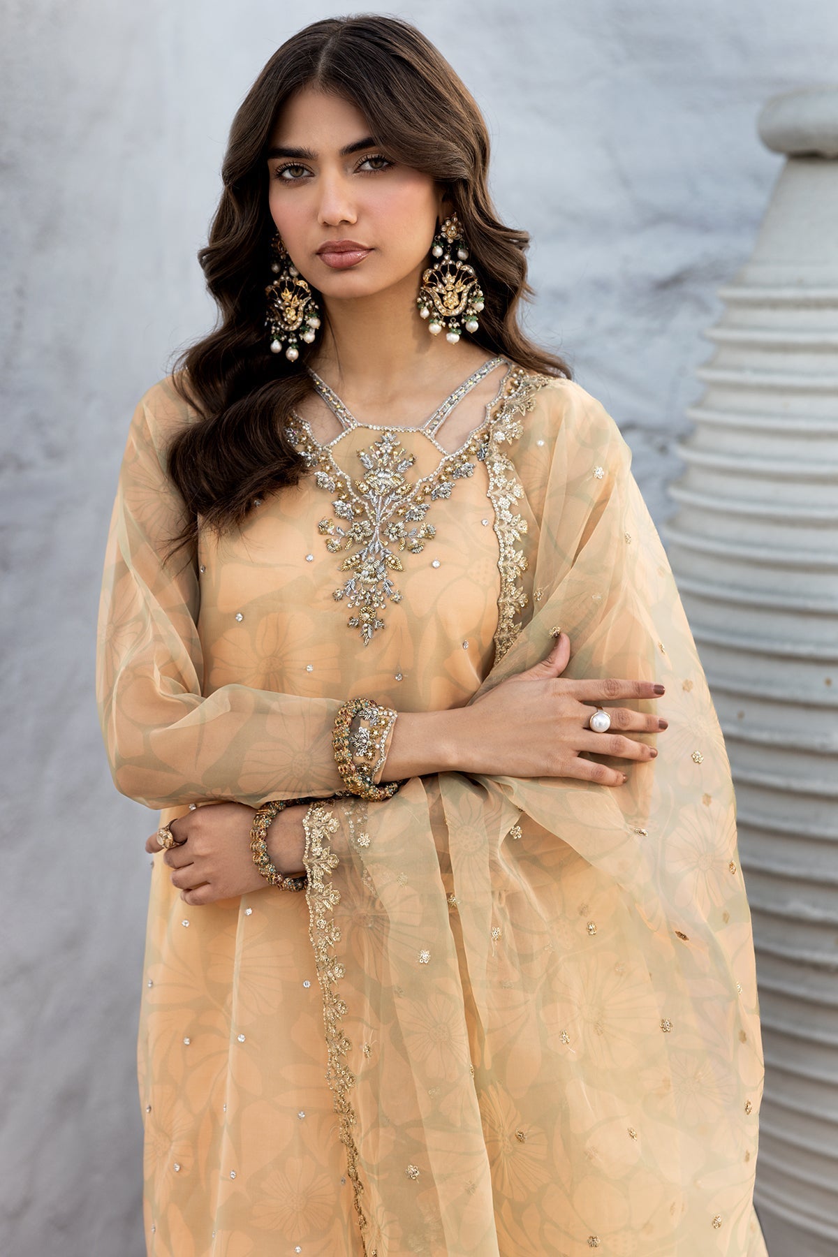 Charizma | Festive Pret | CMA-5-08 L Peach Organza