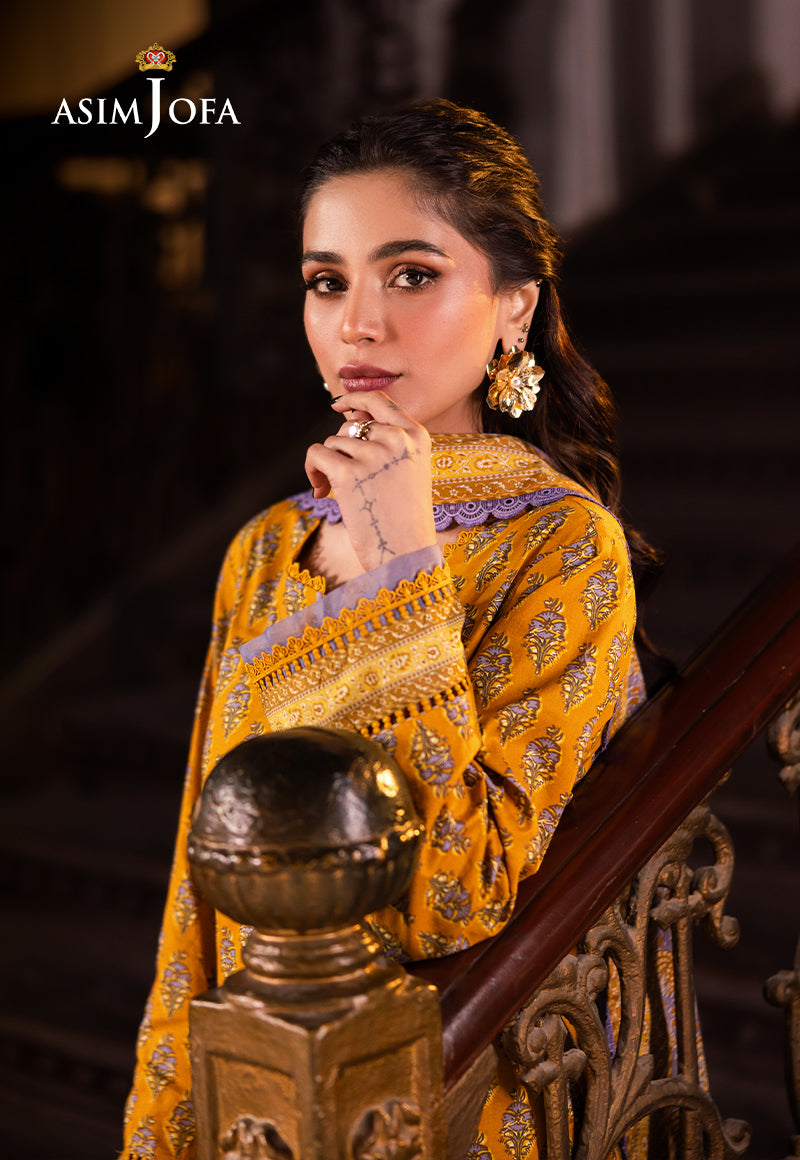 Asim Jofa | Prints Drop 2 | AJUBJ-53 Custom Size Mustard Yellow Lawn