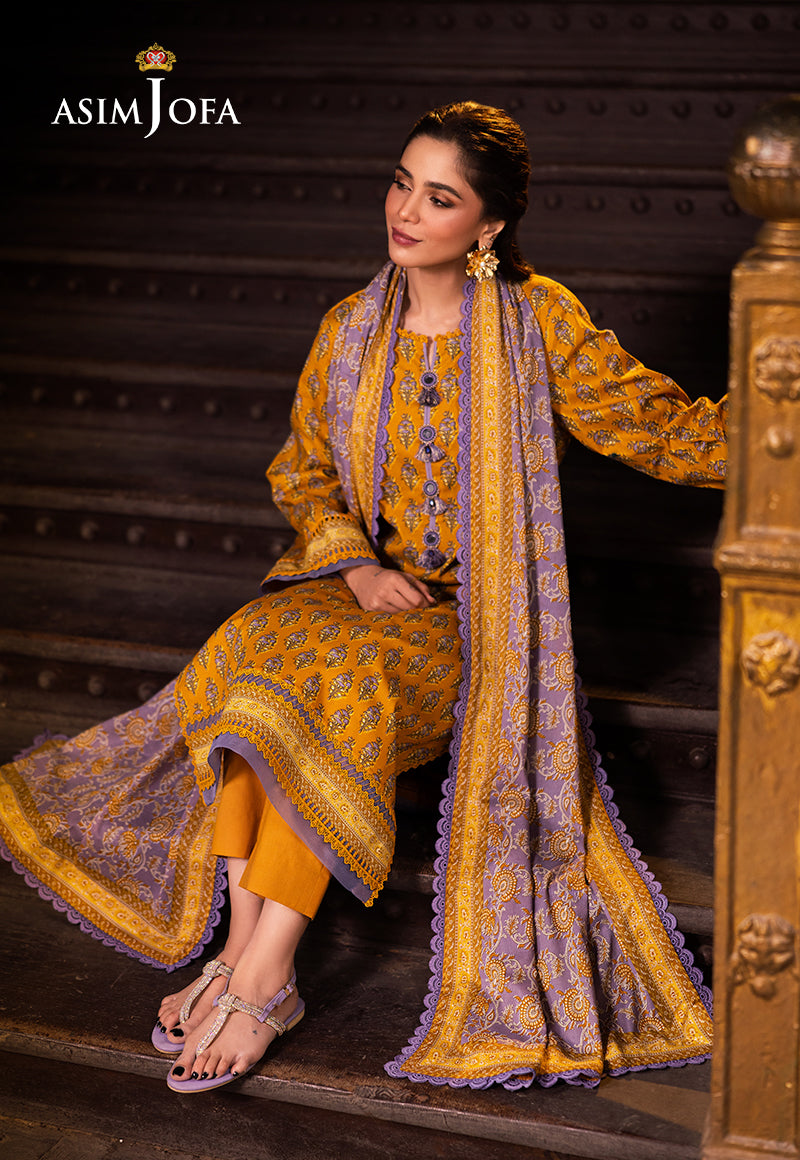 Asim Jofa | Prints Drop 2 | AJUBJ-53 XL Mustard Yellow Lawn