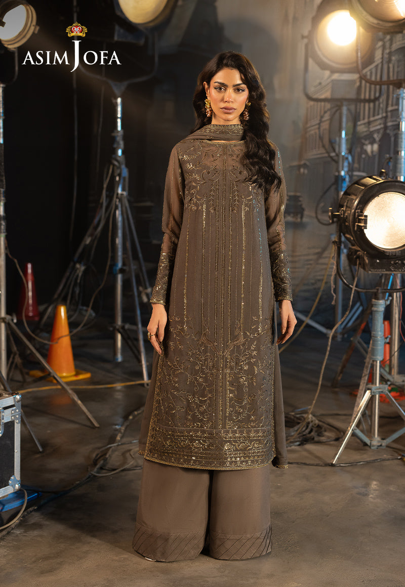 Asim Jofa | Festive Opulence | AJFO-09 XS Dark Gray Chiffon