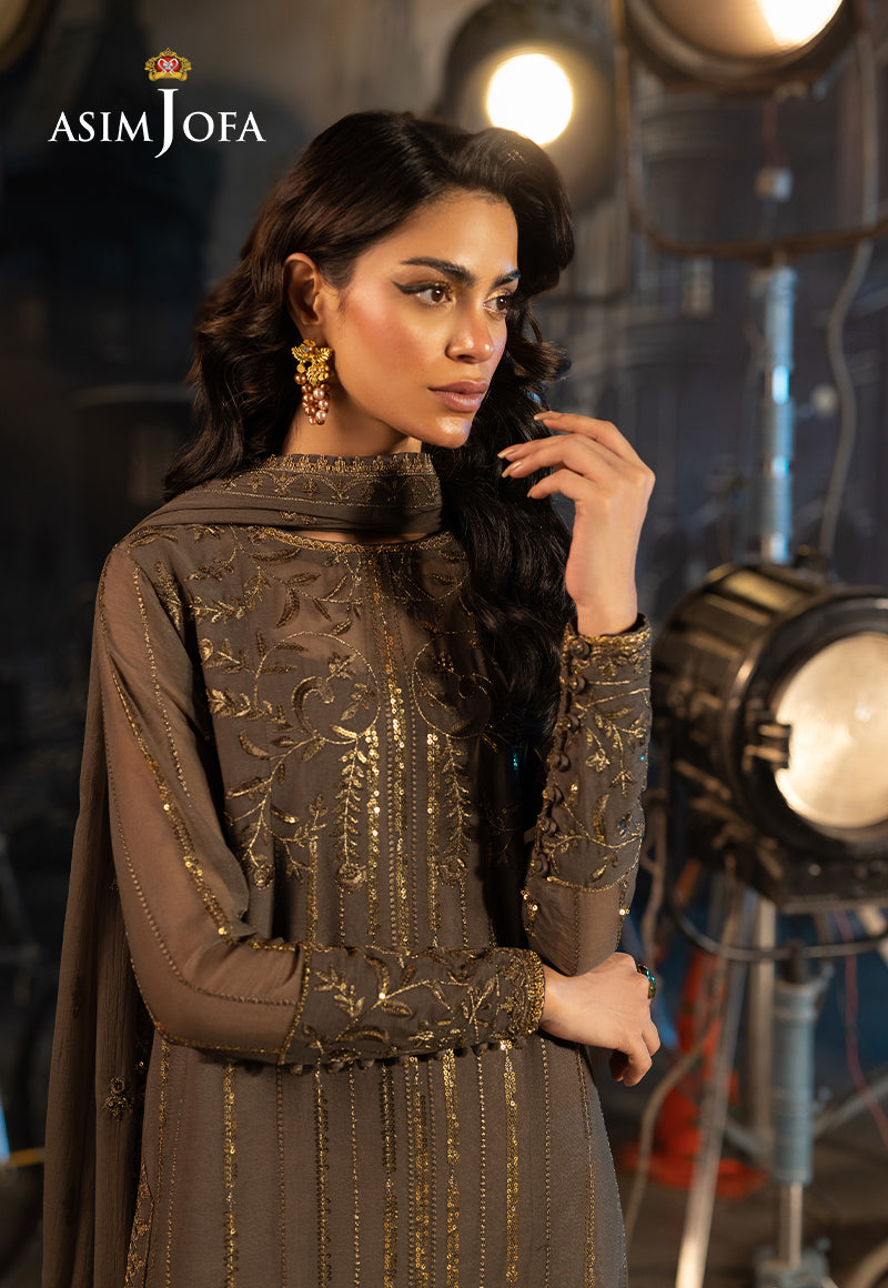 Asim Jofa | Festive Opulence | AJFO-09 M Dark Gray Chiffon