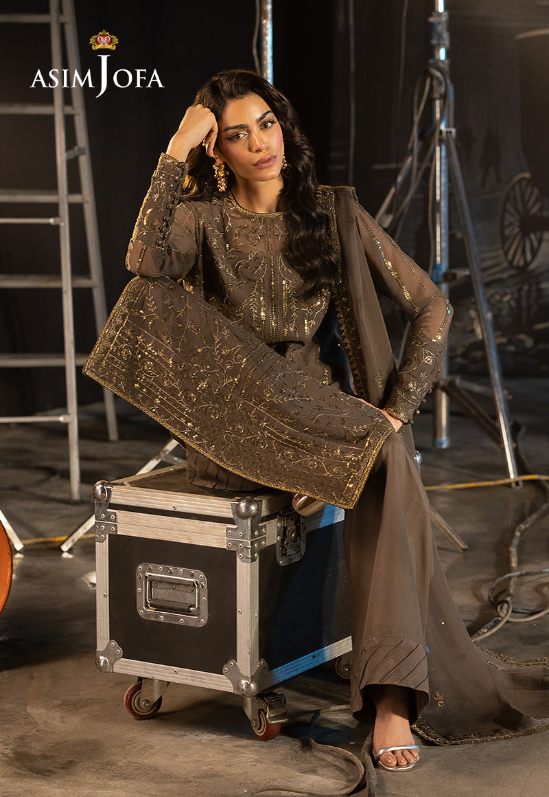 Asim Jofa | Festive Opulence | AJFO-09 Custom Size Dark Gray Chiffon