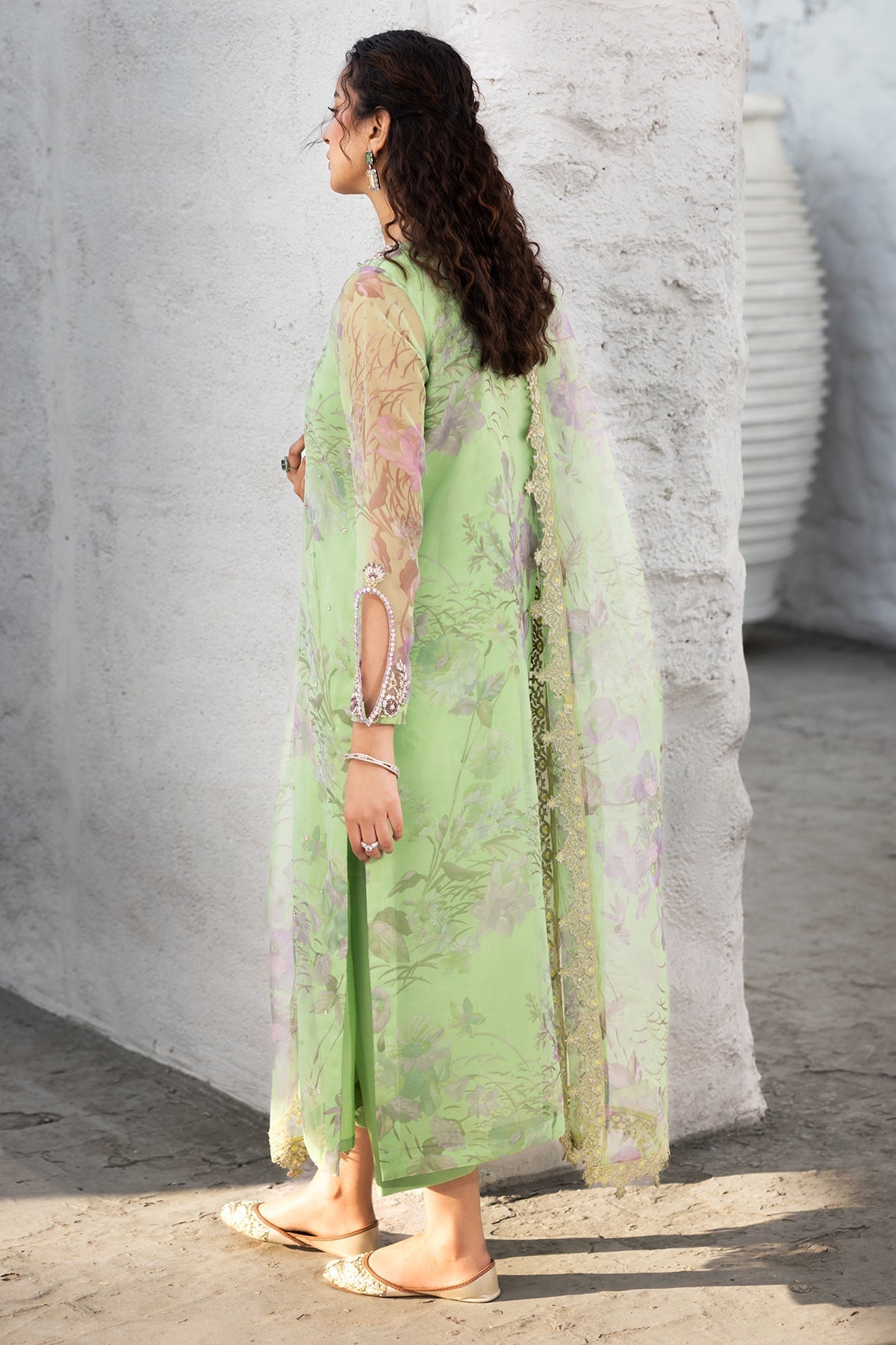 Charizma | Festive Pret | CMA-5-013 M Pistachio Green Organza
