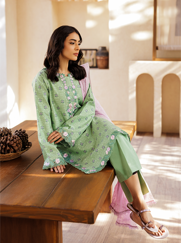 Rajbari | Amari Hybrid Jacquard Edition | Amari Jacquard - 01 Custom Size Sage Green Jacquard Lawn