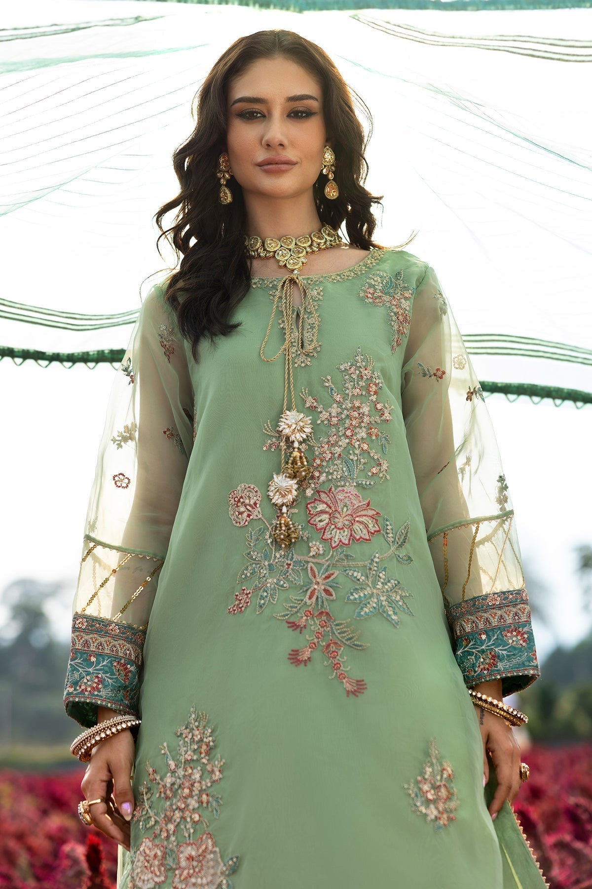 Charizma | Festive Pret | CMA-5-110 L Pistachio Green Organza