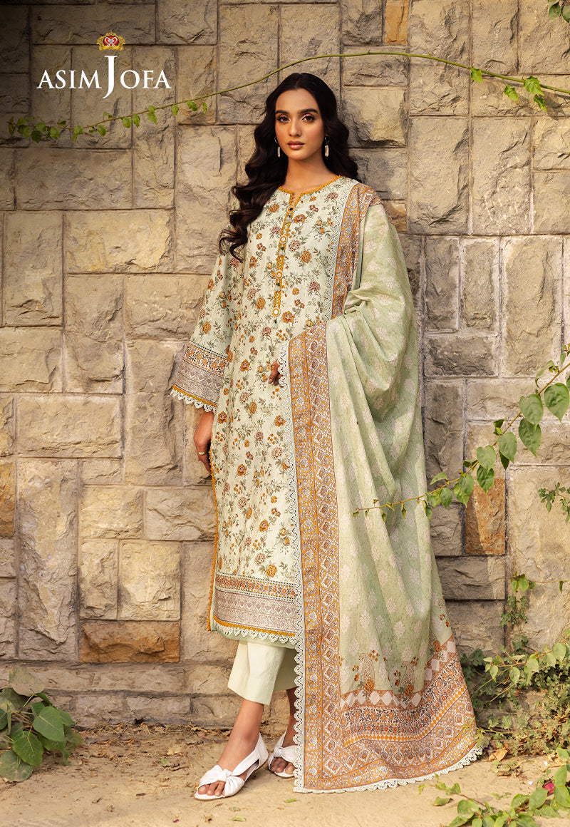 Asim Jofa | Prints Drop 2 |AJUBJ-52 M Mint Gray Lawn