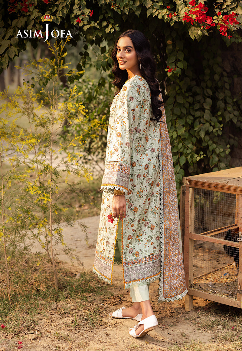 Asim Jofa | Prints Drop 2 |AJUBJ-52 S Mint Gray Lawn