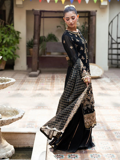 Salitex | Signature Festive Chiffon | SUNW6JI041UT L Black Zari
