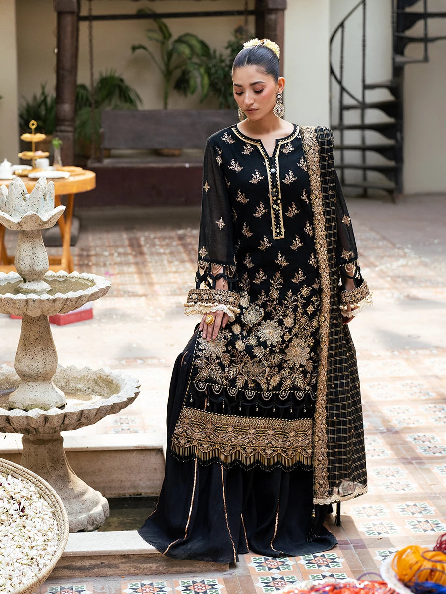 Salitex | Signature Festive Chiffon | SUNW6JI041UT XS Black Zari