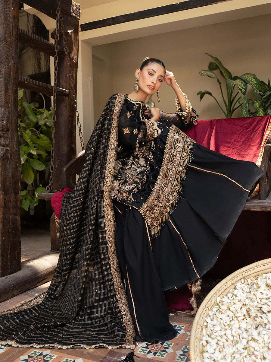 Salitex | Signature Festive Chiffon | SUNW6JI041UT XL Black Zari