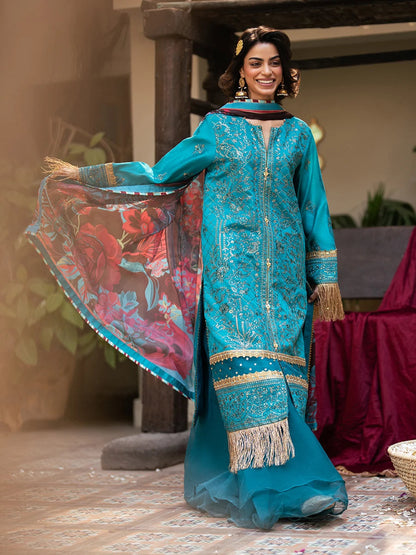 Salitex | Signature Festive Chiffon | SUNW6NO034UT Custom Size Teal Blue Cotton Net