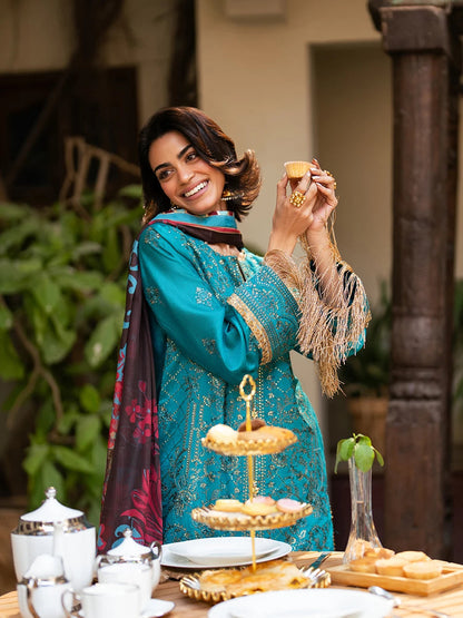 Salitex | Signature Festive Chiffon | SUNW6NO034UT M Teal Blue Cotton Net