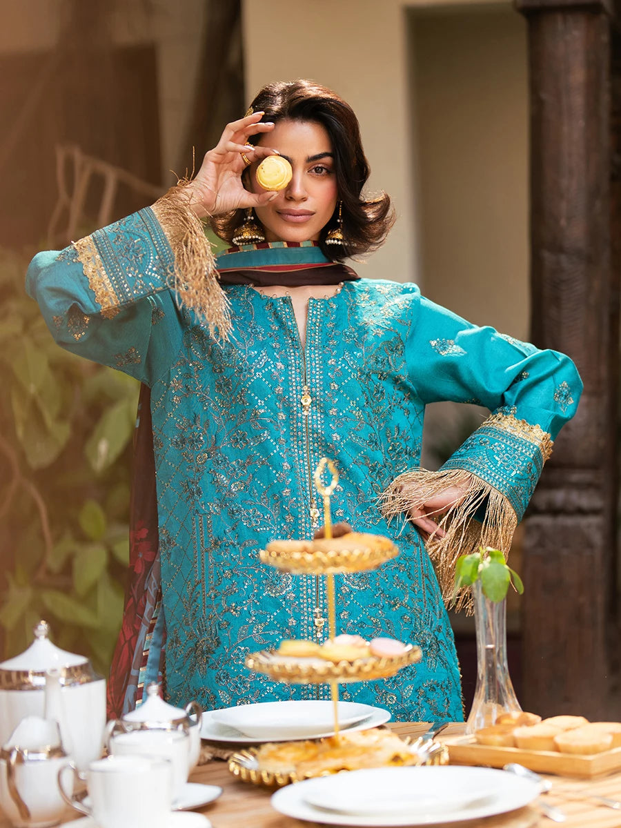 Salitex | Signature Festive Chiffon | SUNW6NO034UT L Teal Blue Cotton Net