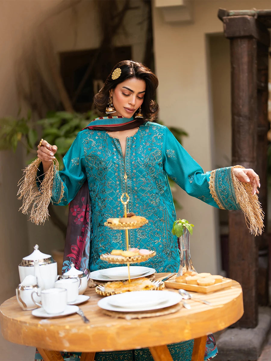 Salitex | Signature Festive Chiffon | SUNW6NO034UT XL Teal Blue Cotton Net