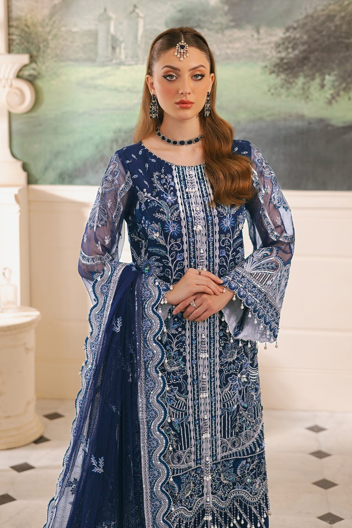Raeesa Premium | Ada Premium Collection | HU - 48 Meeri L Navy Blue Organza