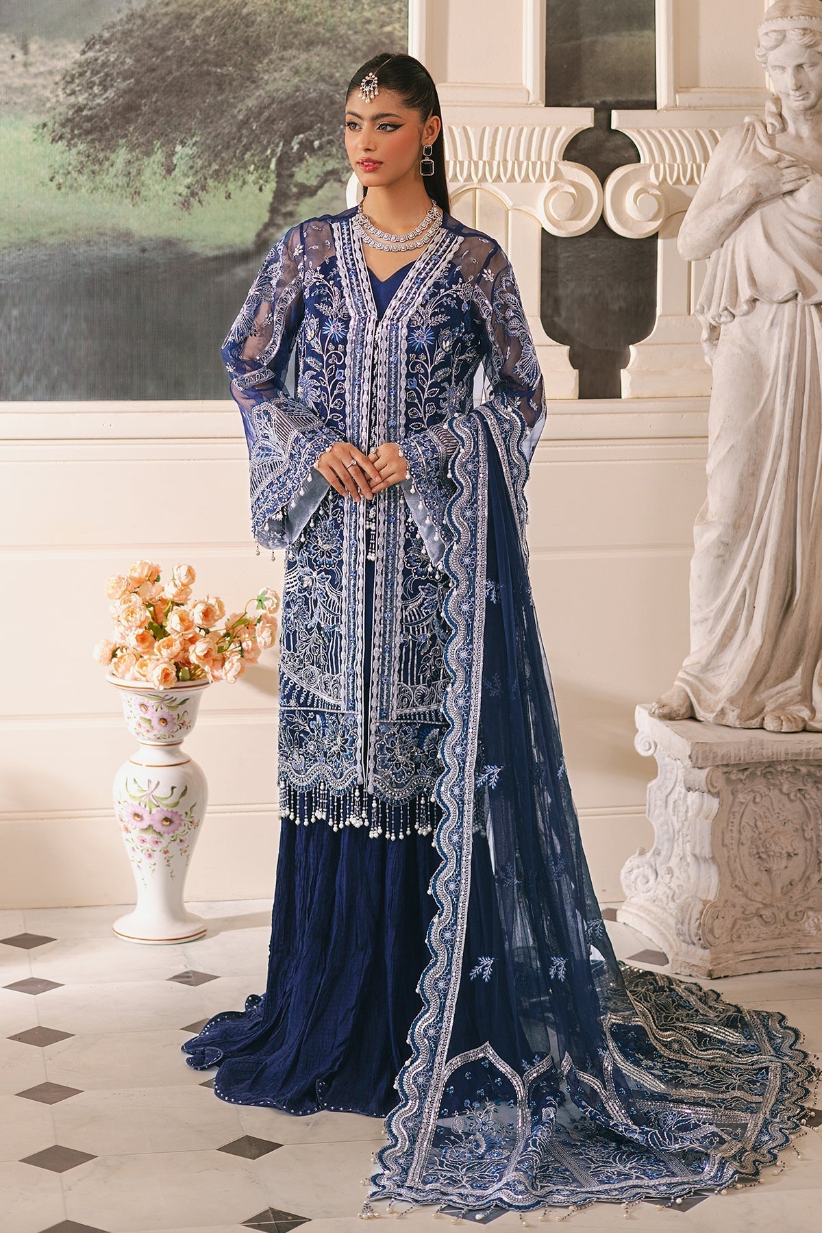 Raeesa Premium | Ada Premium Collection | HU - 48 Meeri Custom Size Navy Blue Organza
