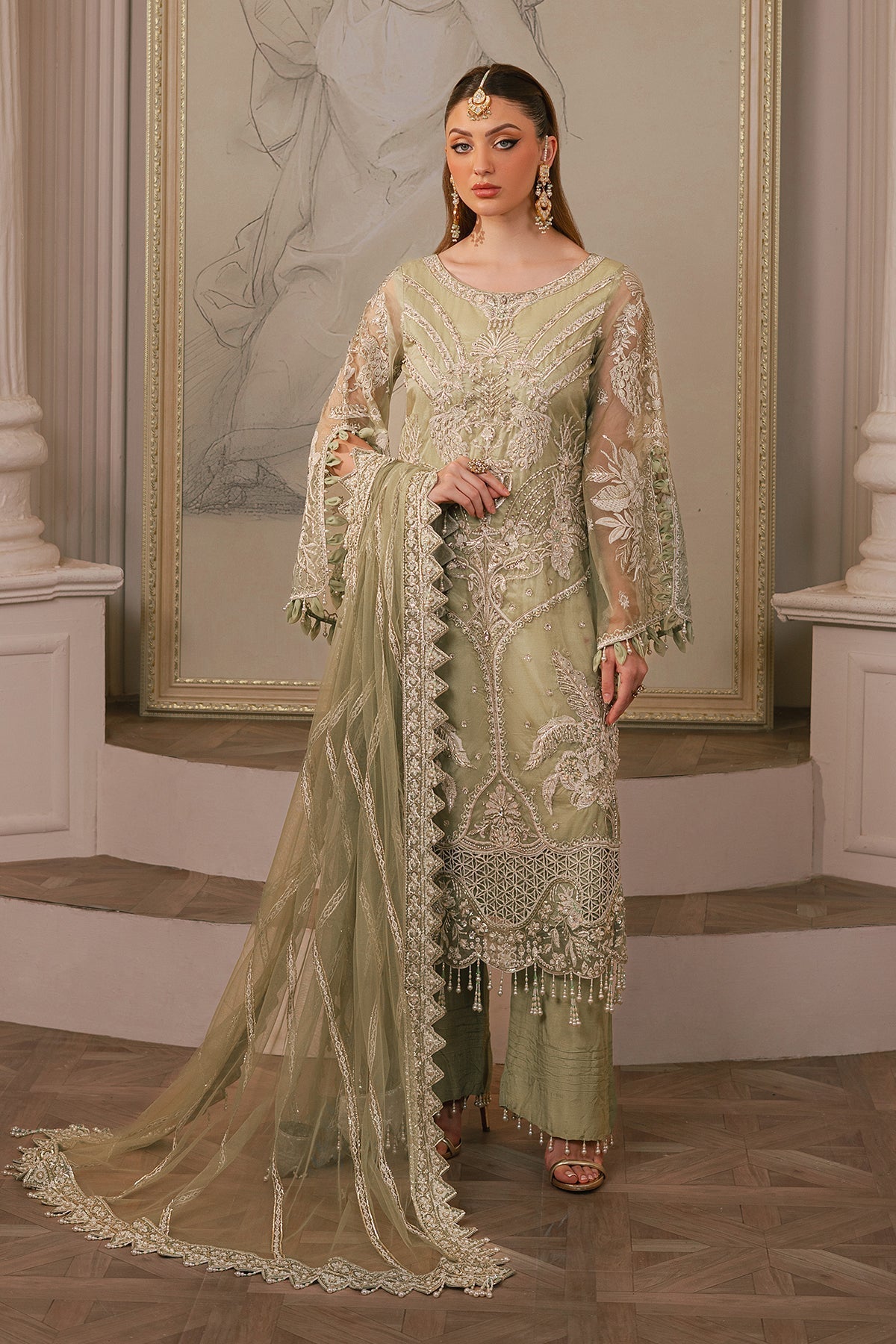 Raeesa Premium | Ada Premium Collection | HU - 41 Haya XS Tea Green Organza