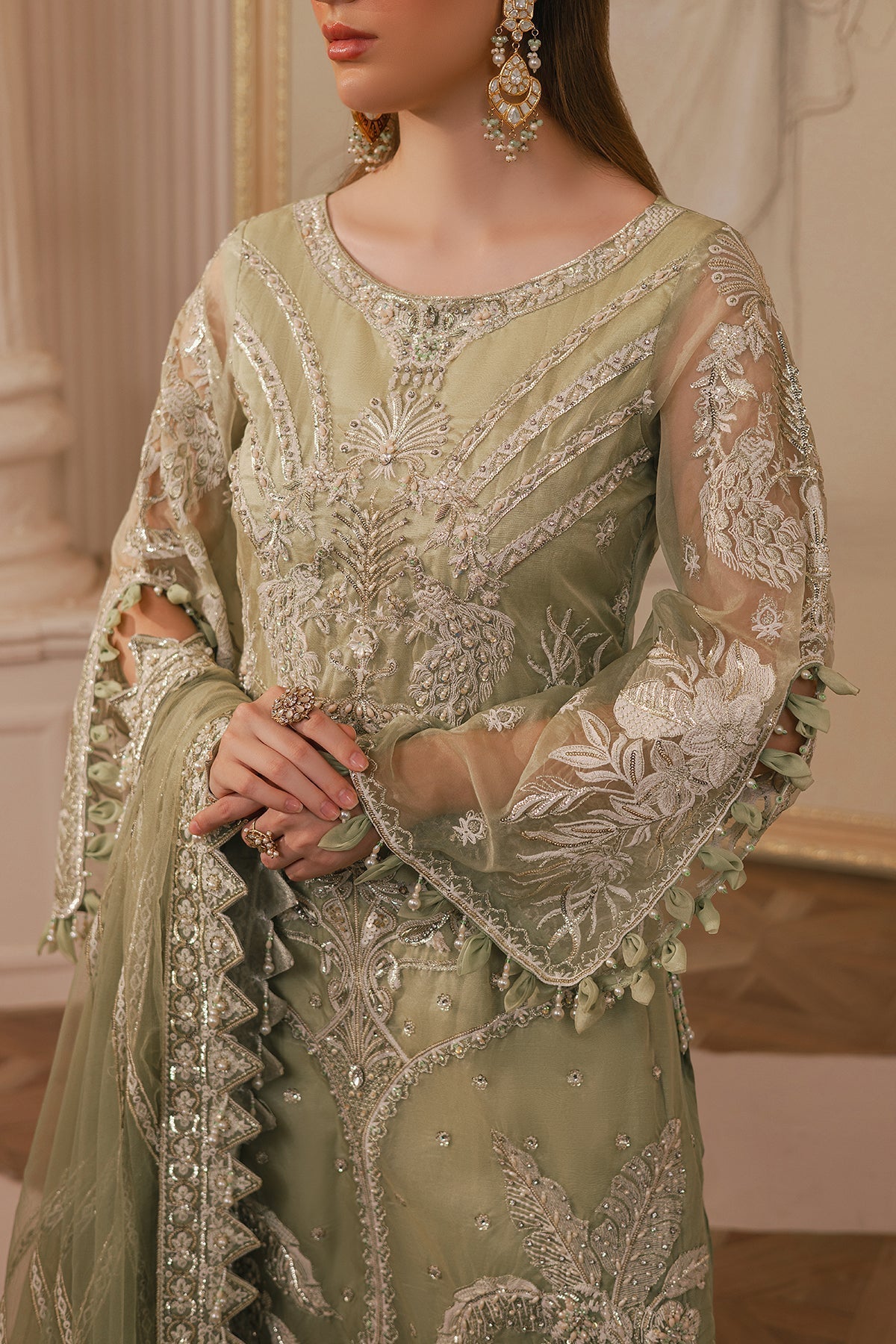 Raeesa Premium | Ada Premium Collection | HU - 41 Haya M Tea Green Organza