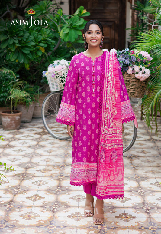 Asim Jofa | Prints Drop 2 | AJUUB-33 XS Neon Pink Arabic Lawn