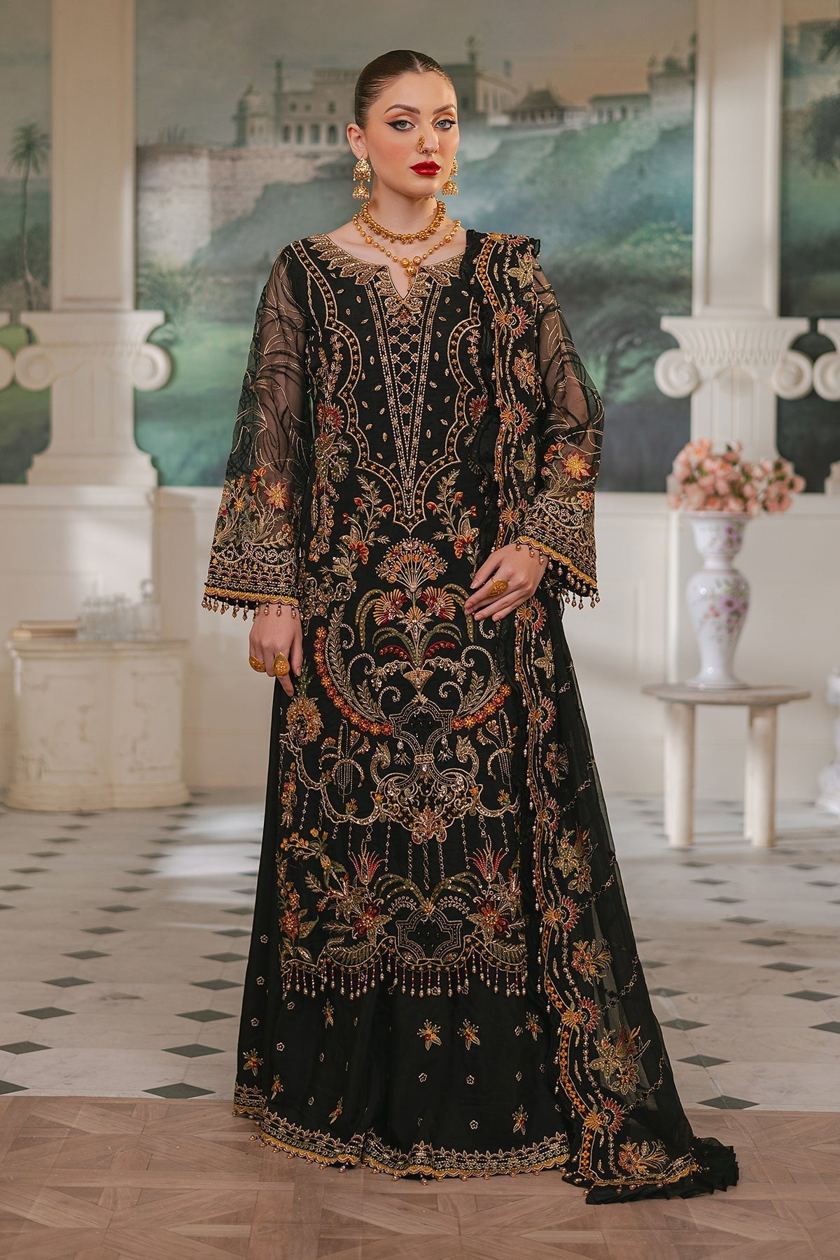 Raeesa Premium | Ada Premium Collection | HU - 46 Black Swan XS Black Organza