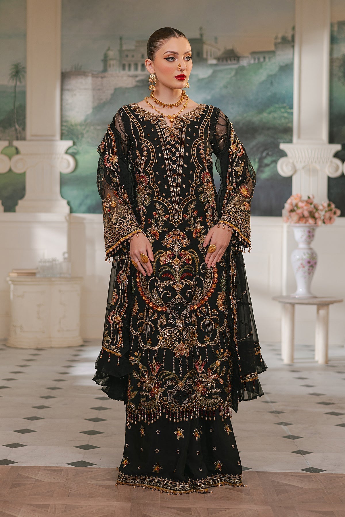 Raeesa Premium | Ada Premium Collection | HU - 46 Black Swan XL Black Organza