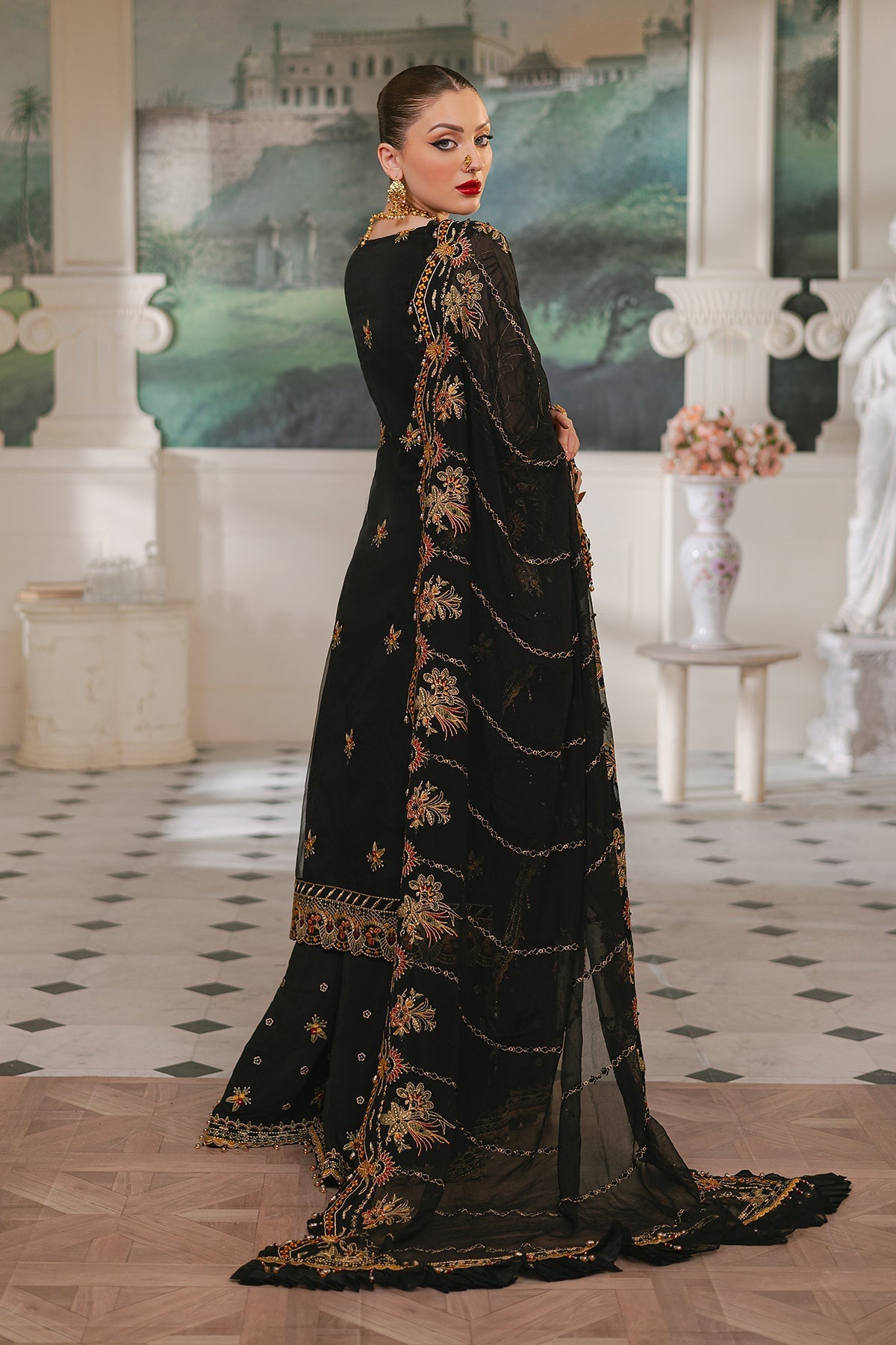 Raeesa Premium | Ada Premium Collection | HU - 46 Black Swan S Black Organza