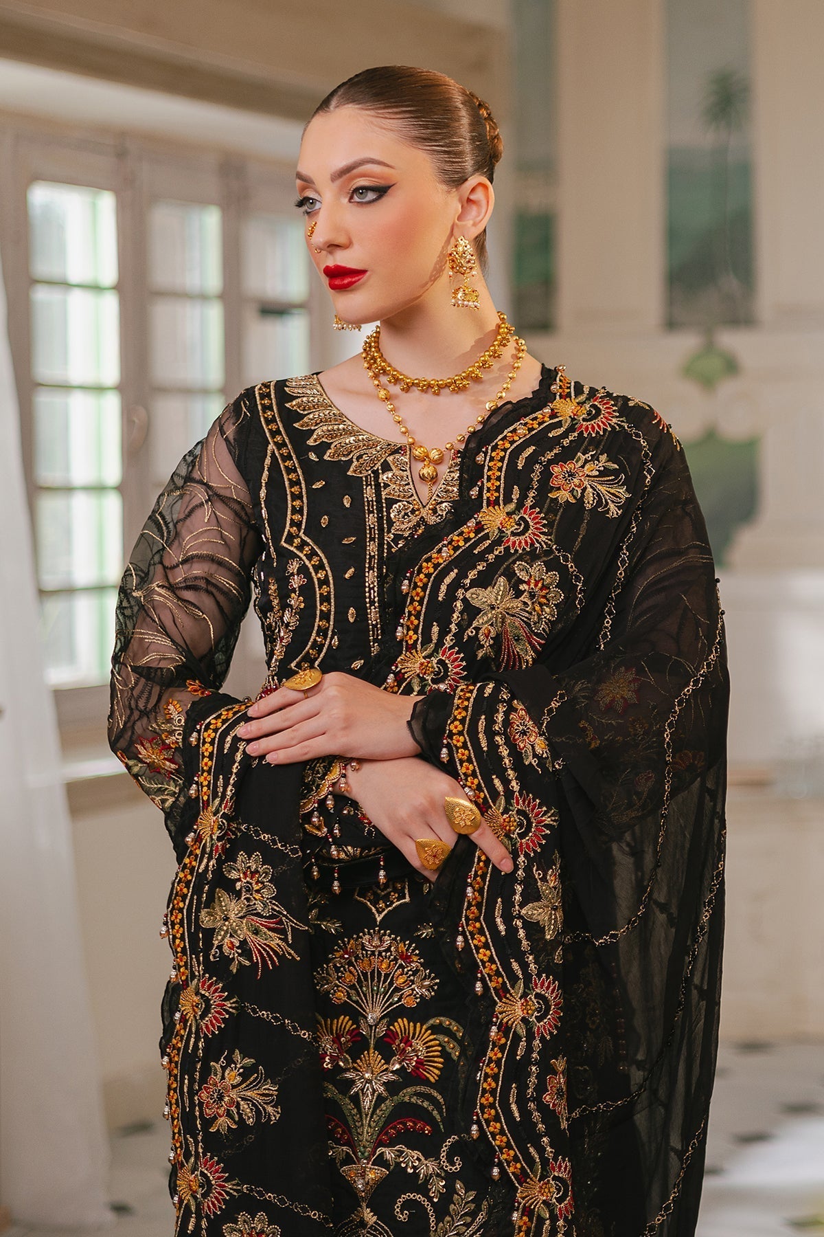Raeesa Premium | Ada Premium Collection | HU - 46 Black Swan M Black Organza