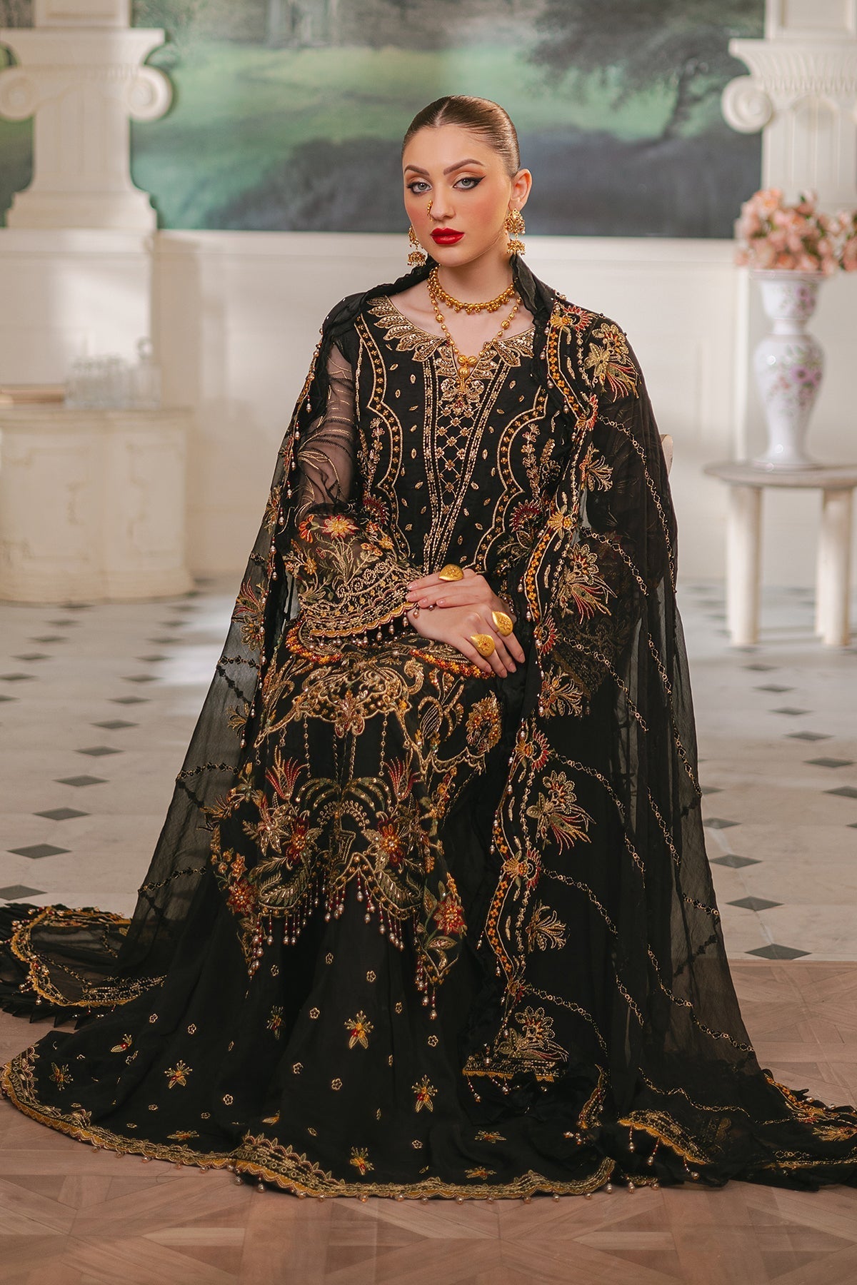 Raeesa Premium | Ada Premium Collection | HU - 46 Black Swan Custom Size Black Organza