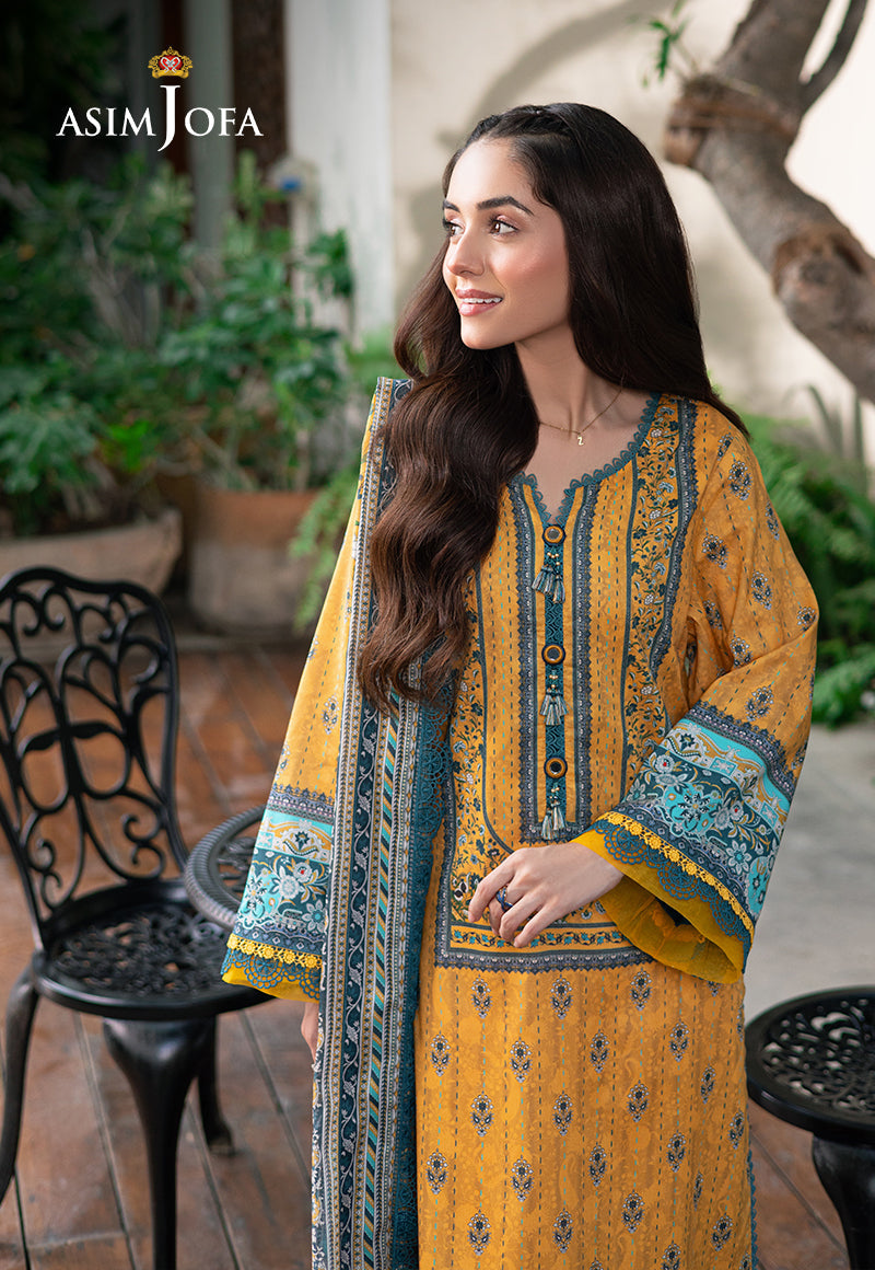 Asim Jofa | Prints Drop 2 | AJUUB-23 Custom Size Lawn Pale Yellow