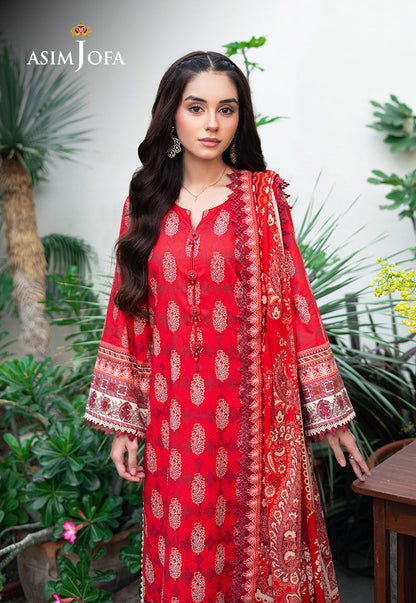 Asim Jofa | Prints Drop 2 | AJUUB-35 Custom Size pale red Lawn